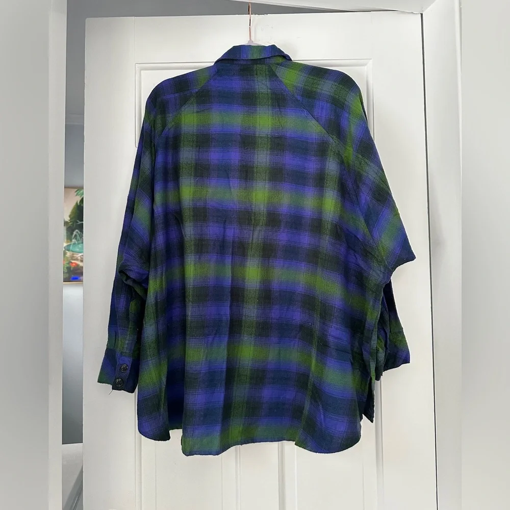 UO Brendan Drapey Flannel Oversized Blue Green Button-Down Shirt in Size Small - Picture 7 of 9